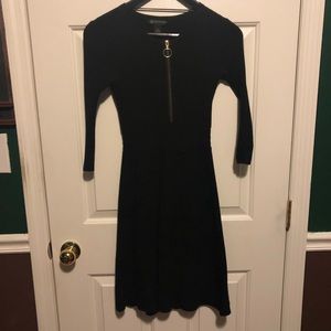Black 3/4 sleeve dress with gold zipper